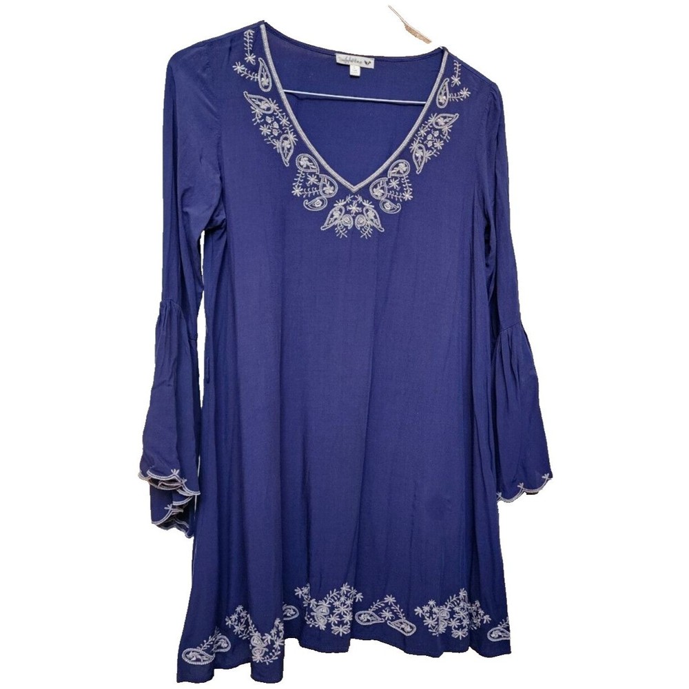 Double Zero Hippie Boho Babydoll Embroidered Top Size Large Flowy Artsy